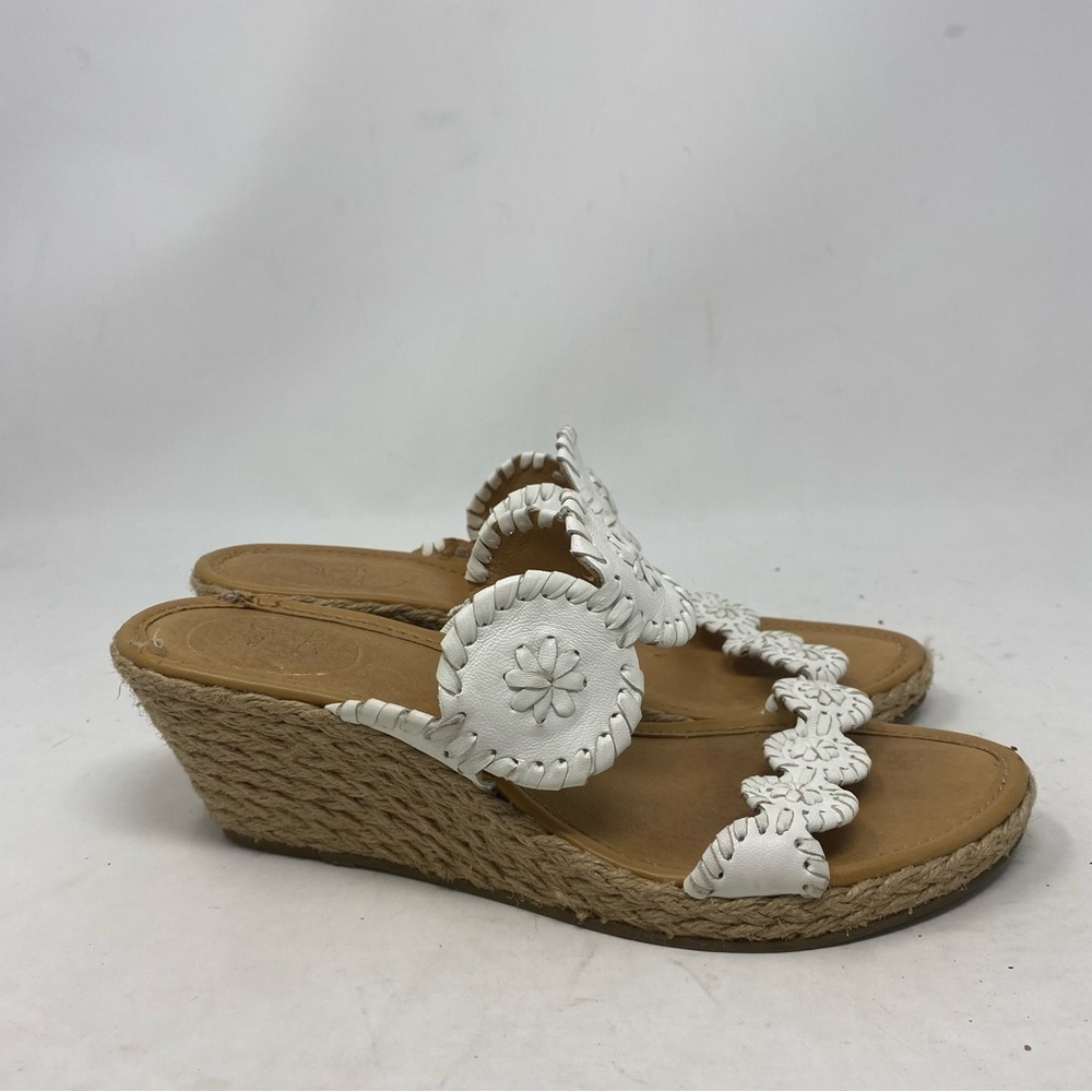 Jack Rogers Women’s White Leather Shelby Espadrille Wedge Sandal Size 10